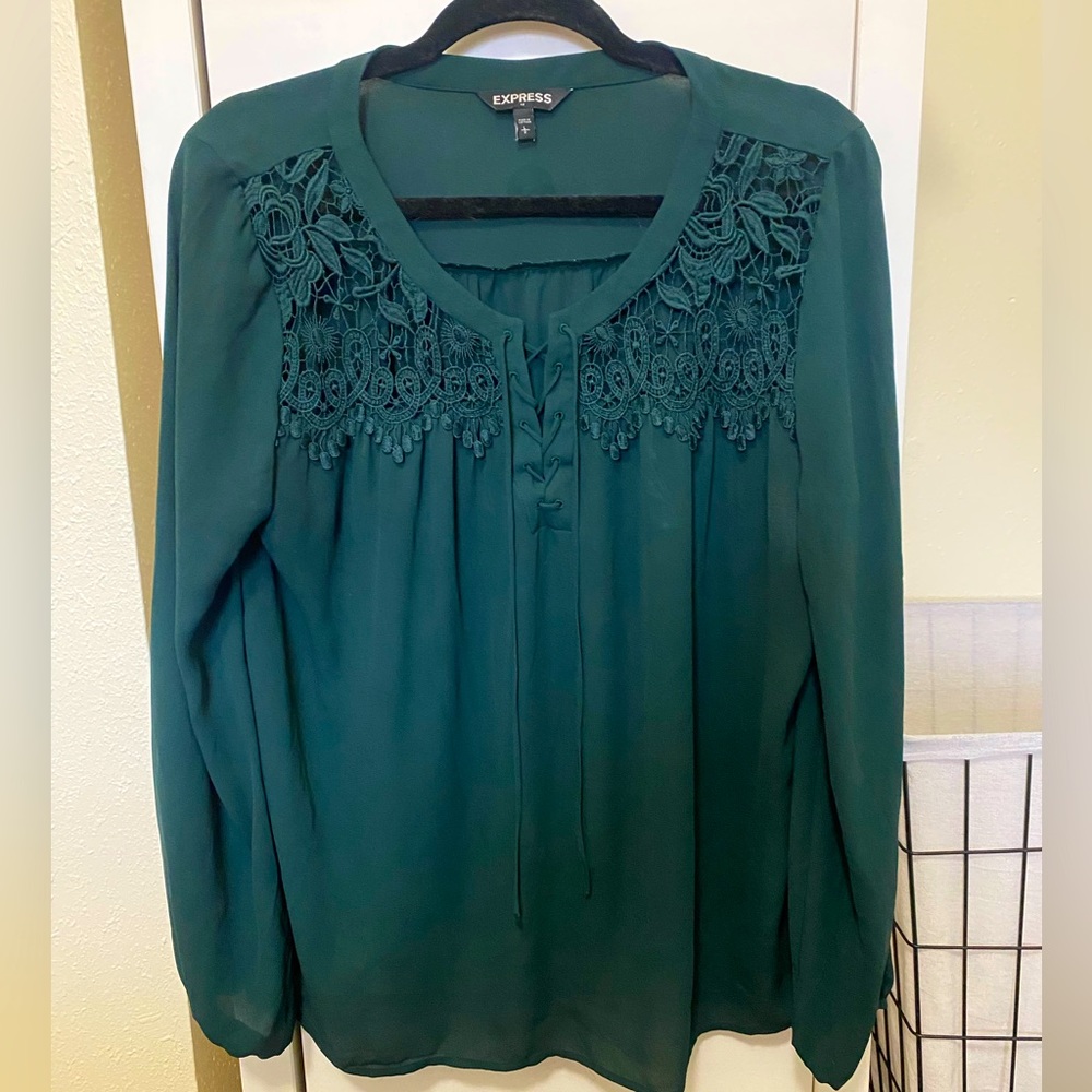 Green Lace Tie Up Express Blouse
